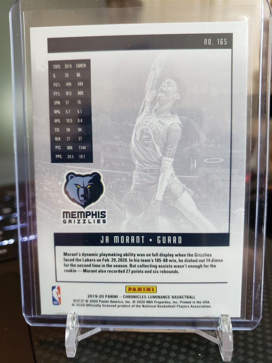 Ja Morant 2019-20 Panini Chronicles Luminance RC #165 Grizzlies
