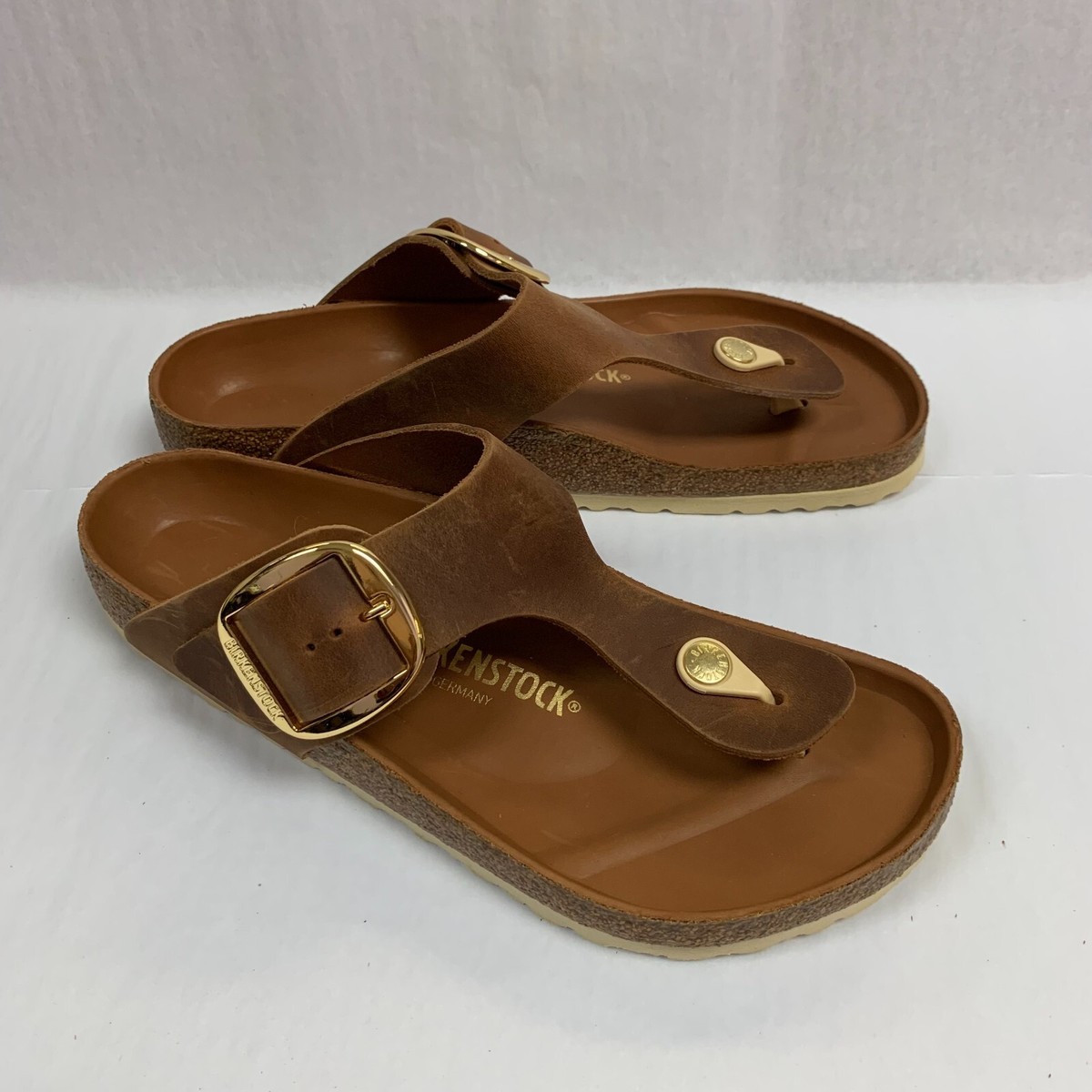 Birkenstock New w/ Box Gizeh Big Buckle Cognac Oiled Leather