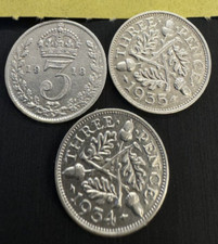 3 x George V Silver Threepence Coins 1918, 1934 & 1935 Lovely Condition #749