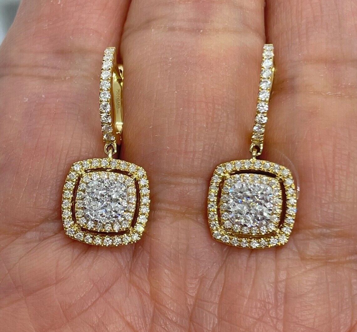 2Ct Lab Created Diamond Round Square Dangling Earrings 14K Two