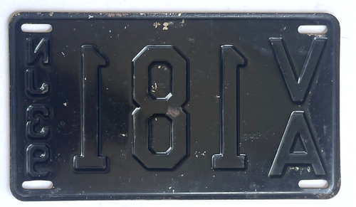 ORIGINAL VINTAGE 1939 NEW JERSEY LICENSE PLATE LOW # VA 181 BLACK AND GOLD METAL - Picture 2 of 3