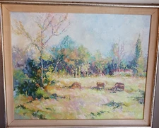 Vtg Impressionist Western N. M. Landscape painting R. Valerio (b.1950) livestock