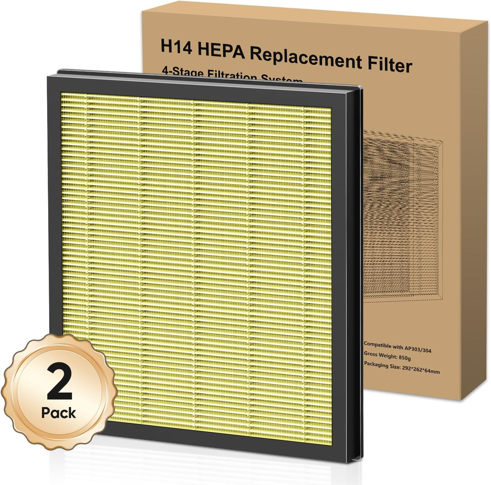 2 Pack H14 Replacement Filter Compatible AP303/AP304 Air Purifiers, 4-In-1 H14 G