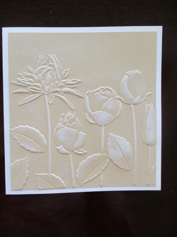 *Greeting Card Set/6: Blank Handmade Floral Tan-Tones Embossed Notecards 6" sq. - Image 4 of 4