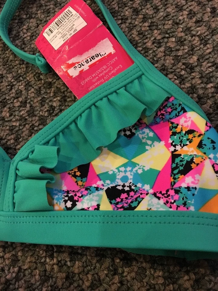 XHILARATION NIÑA XS 4-5 TRAJE DE BAÑO BIKINI TOP VERDE BRILLANTE COLORIDO NUEVO CON ETIQUETAS Foto 3 de 4