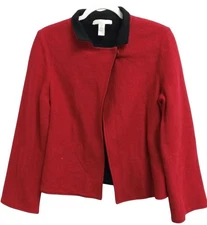 Chico's 0, S jacket red stretch wool long sleeve open double buttoned collared