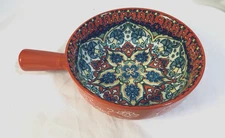 NEW VANCASSO Ceramic Bohemian Serving 8 3/4" RED Handle Bowl Oven to Table