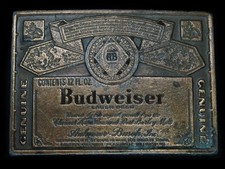 TI15168 VINTAGE 1970s  GENUINE BUDWEISER LAGER BEER  ADVERTISEMENT BELT BUCKLE