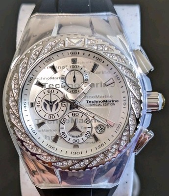 TechnoMarine Cruise Glitz Men s Watch TM-125014 Silver & Crystal Bezel 44.5mm