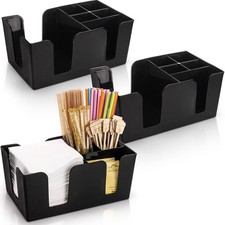 Confezione 3 Caddy Bar Plastica Nera con 6 Scomparti, Organizzatore Bar Ricaricabile