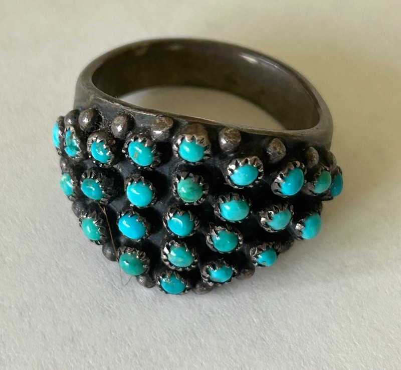 Vtg Sterling Silver Turquoise Cluster Petit Point Ring Size 13  aLm