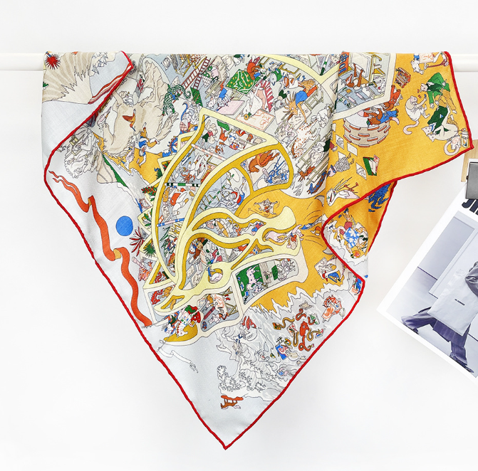 70% Cashmere 30% Silk Scarf mountain Print 35'' Bandana Shawl Neckerchief Wrap