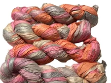 100g Sari Silk Ribbon craft ribbon yarn, jewelry making Happy Peach Summer