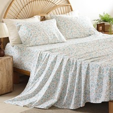 Peach Floral Printed Full Sheet Set - Soft Boho Botanical Rustic Pattern Bed ...