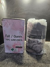 All Season Luxury Bed-in-a-Bag 10-Piece Sunflower Comforter Full/Queen Grey