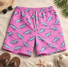 Member’s Mark Men's Hot Pink Alligator Swim Trunks Elastic Waist Beach Swim Med
