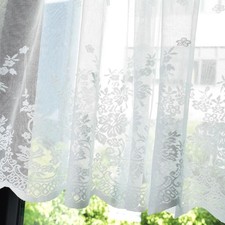 Kitchen Curtains White Lace, Floral Embroidered Semi Sheer Curtain Window
