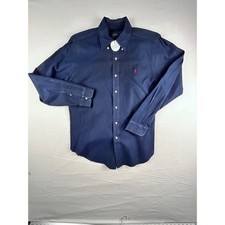 Ralph Lauren Mens Classic Fit Navy Blue Oxford Button Down Shirt Red Pony Size M