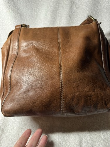Fossil Brown Cow Hide Leather Double Strap Purse Shoulder Bag Tote Key Charm - Picture 4 of 14