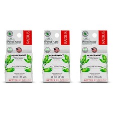 RADIUS Vegan Sponge Floss 50m Peppermint Pack of 3 Soft for Sensitive Gums