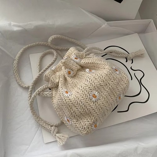 Retro Eimerbeutel aus Strohgeflecht Handtaschen Tragetaschen Frauen Sommer - Picture 3 of 12