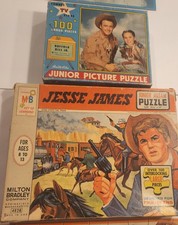 Vintage Jesse James and Buffalo Bill Jr. Complete Jigsaw Puzzles with Boxes 1956