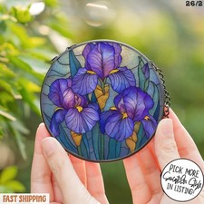 Purple Iris Flower Stained Glass Suncatcher, Flower Lovers Window Decor, Birth