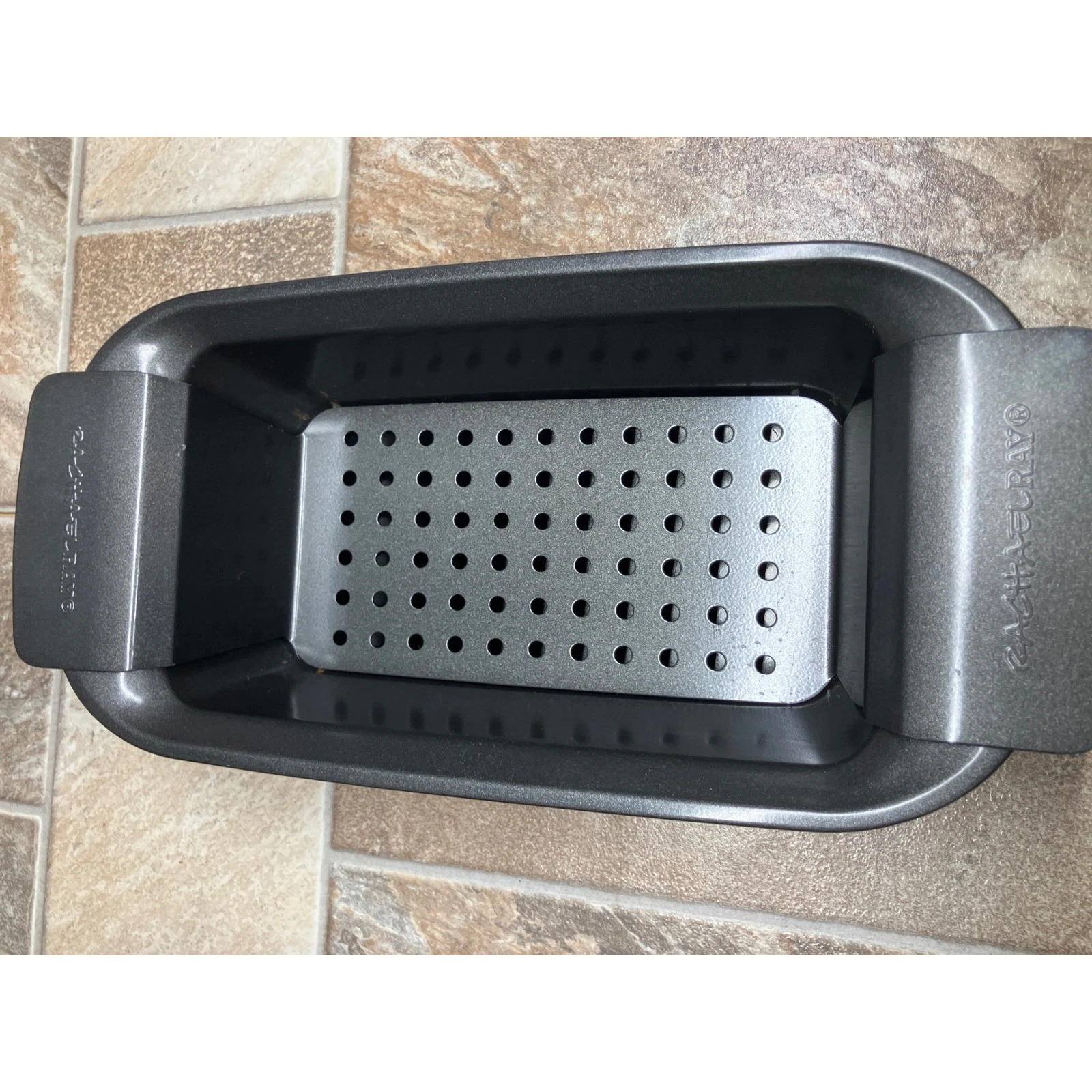 Rachael Ray Nonstick Meatloaf Pan with Perforated Removable Insert Gray Steel