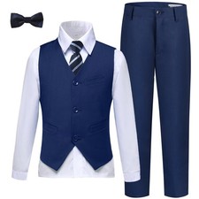 Boys Suit Slim Fit Navy Blue Suits for Kids Vest and 7 Years,