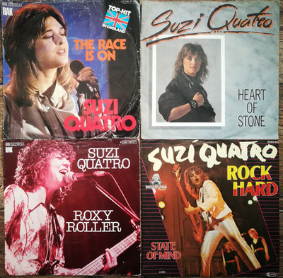 4 x Suzi Quatro 7'' Single Race Is On, Heart Of Stone, Roxy Roller, Rock Hard