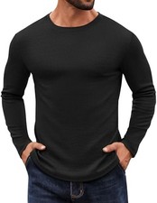 Crewneck Sweaters for Men Slim Fit Long Sleeve Pullover X-Large All Black