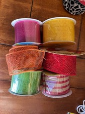 JUTE MESH BURLAP WIRED RIBBON - LOT OF 6 - PARTIAL ROLLS