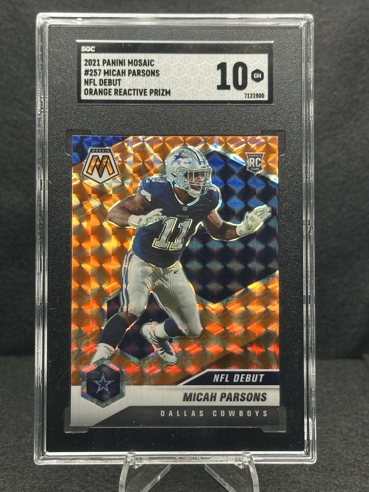 2021 Mosaic Micah Parsons Orange Reactive Prizm #257 SGC 10