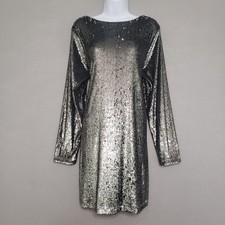 Express XL Mini Dress Silver Sequin Long Sleeve Sparkly Party Glam Night Out