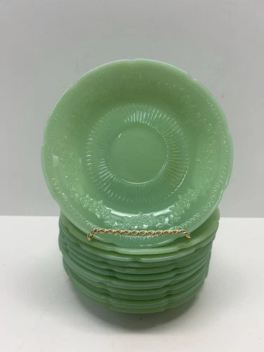 13 Vintage Fire King Alice Patterned Jadite Jadeite Scalloped 6” Saucers Only