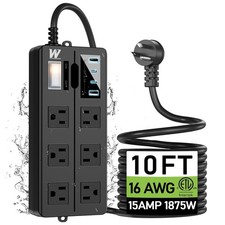 VNJ Outdoor Power Strip with 6AC Outlets  4USB Ports, IPX6 Waterproof Surge ...