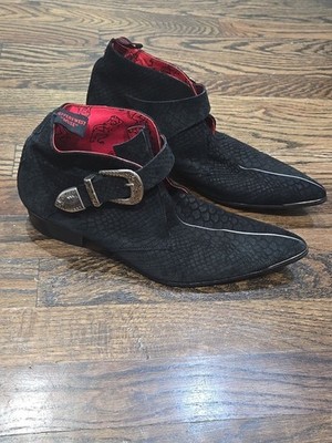 Jeffrey West Muse Morte Buckle Boots Black Suede Pointed Toe Size 7