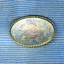 Cowgirl Western Rose Dress Belt Buckle Pressed Metal Inlay Vtg 80s W USA .CPA917