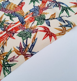 Bamboo Bird #C 7x59 Vintage Silk Chirimen Japanese Kimono Fabric CJ42