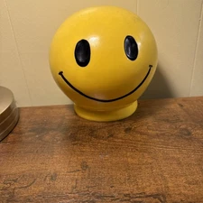 Smiley Face Roy Ind Inc 1972 Hard Plastic Yellow Coin Bank Happy 70s Vintage