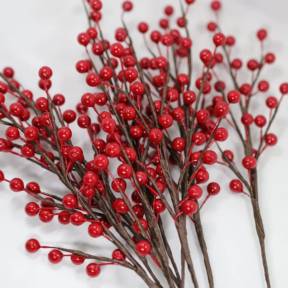 12Pcs Artificial Red Berries Stems, 13.5" Waterproof Burgundy Berry  - Image 4 of 4