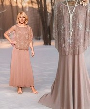 Nightingales Beige nude cape 20s lace Evening wedding beaded occasion dress 26