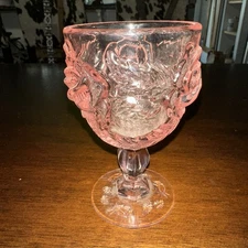  Fenton Pink glass Wild Rose Engraved Water Goblet