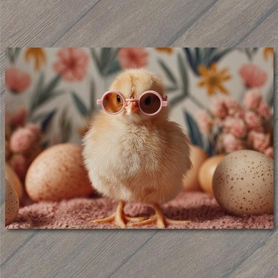 Art Print Cool Easter Chick Pink Sunglasses Floral Eggs Cute Spring Bird