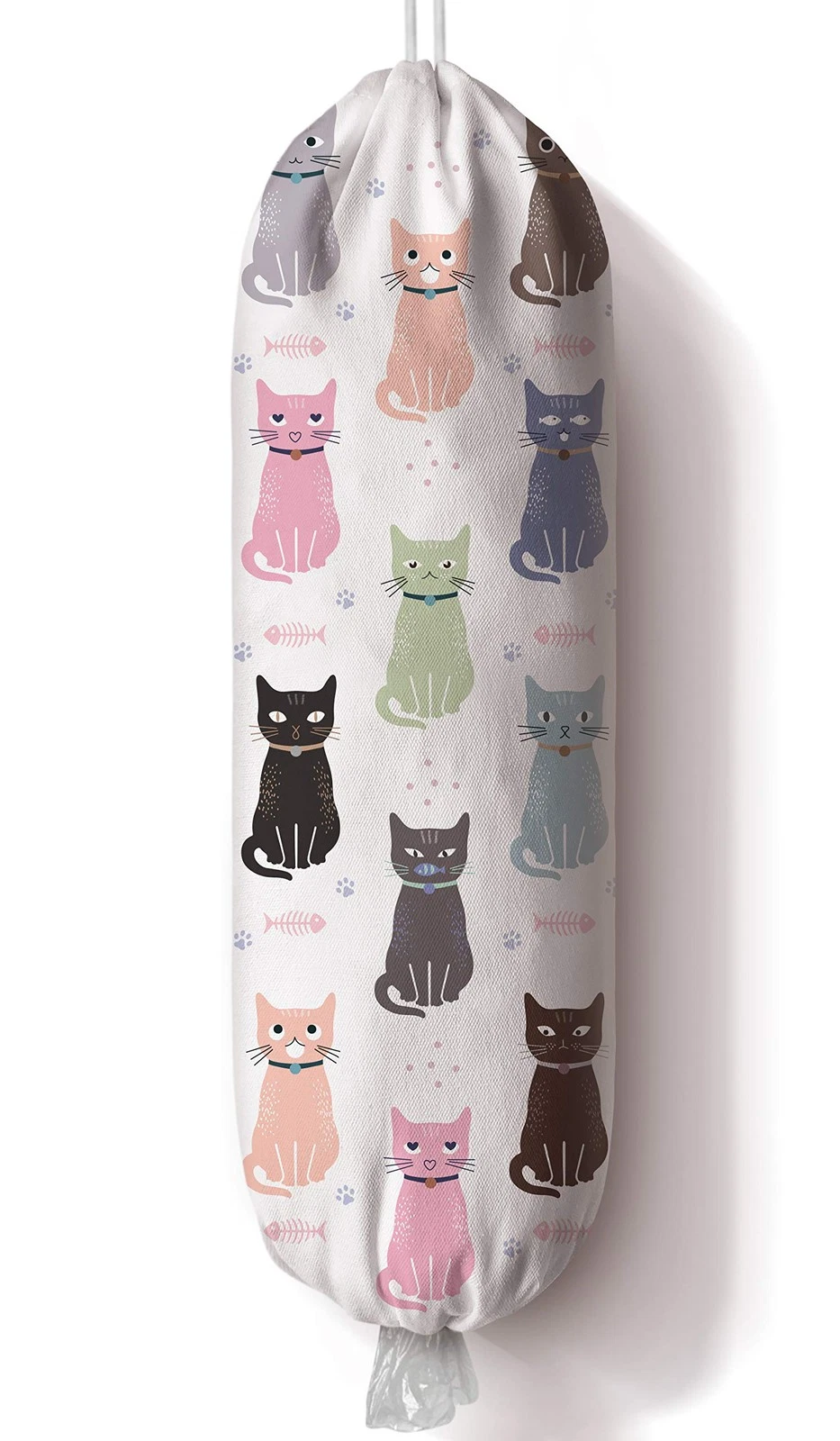 Cat Grocery Bag Storage Holder Cute Kitchen Plastic Sack Dispenser Wall Mount