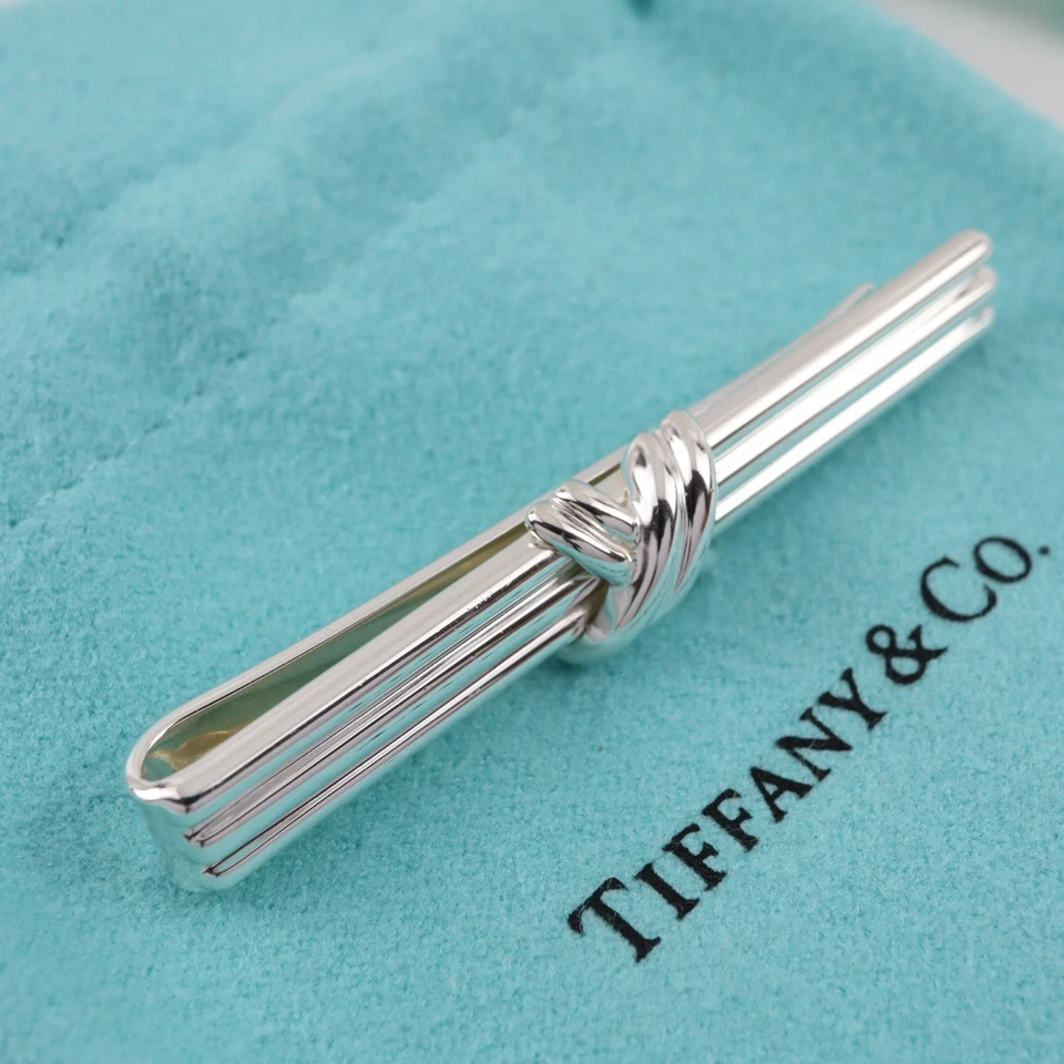 Tiffany & Co. Signature Cross Tie Bar Clip 1992 Sterling Silver 925 with Pouch - Image 3 of 4