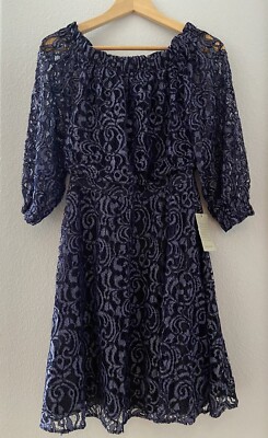 NWT Chelsea28 Blue Lace Off Shoulder Blouson Dress - Size 2