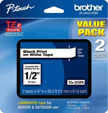New Genuine Brother P-Touch TZe-231 2PK Black on White Tape Bag