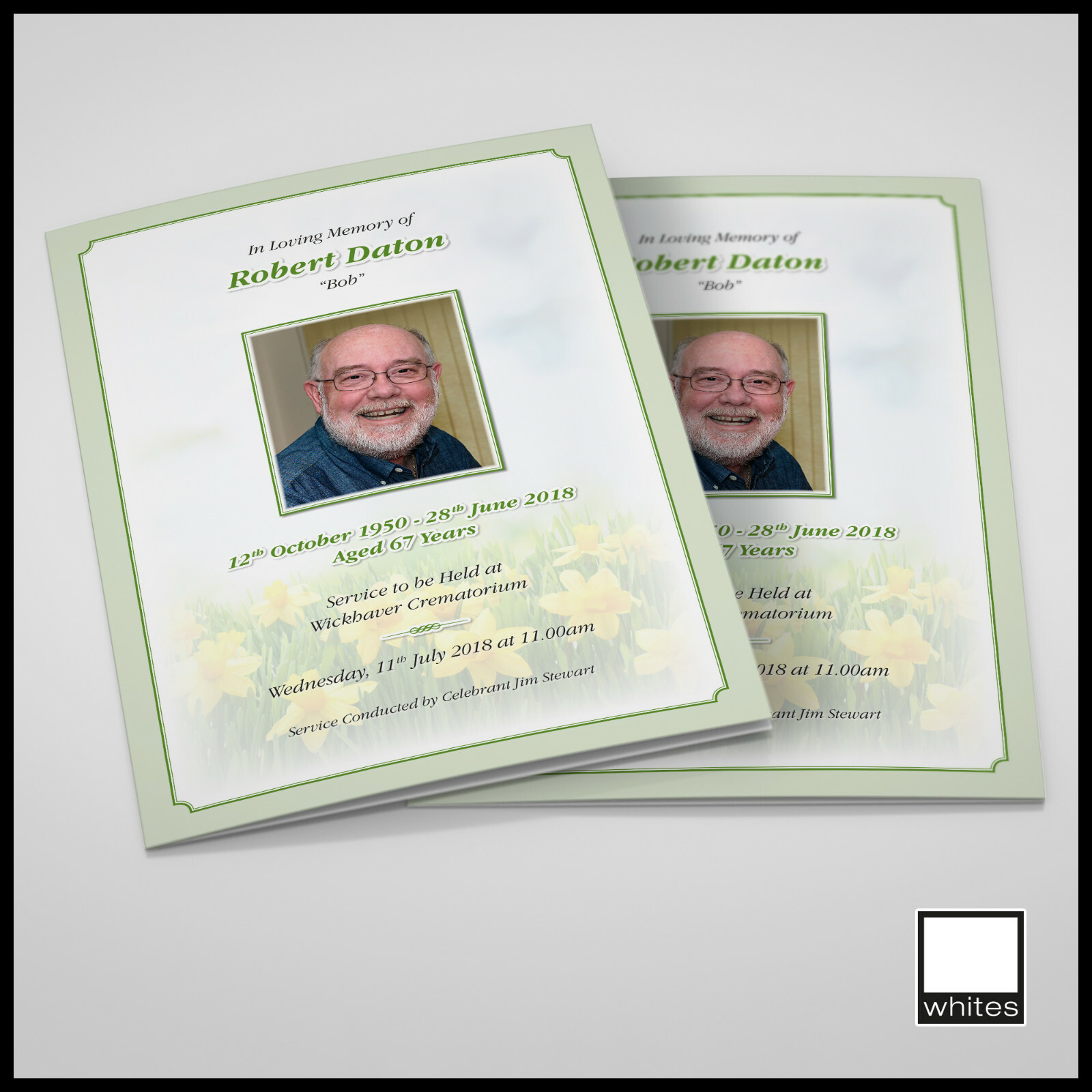 Daffodil Spring Flower Funeral Order of Service Hymn Sheet Folded Card