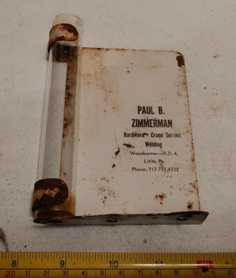 Vtg Paul B. Zimmerman Hardware Crane Service Lititz Advertising Metal Rain Gauge